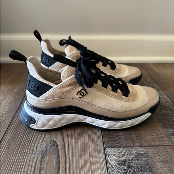 CHANEL Shoes - Chanel Beige/ Black Sneakers size 39
